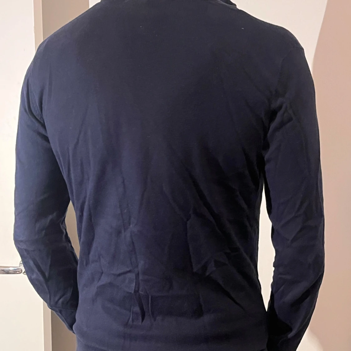 Mörkblå långärmad half zip tröja - 1