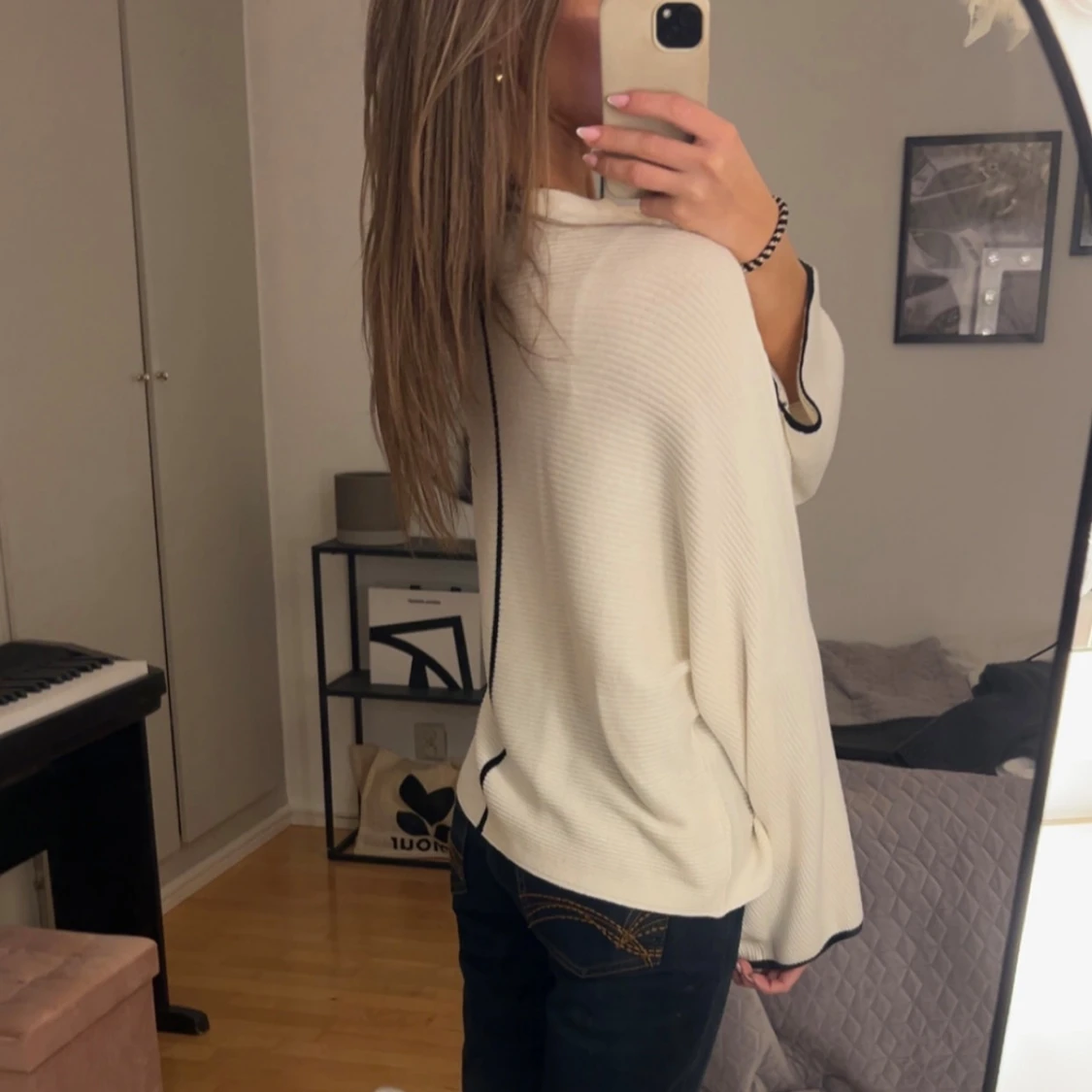 Vit loose stickad poncho liknade tröja - 1