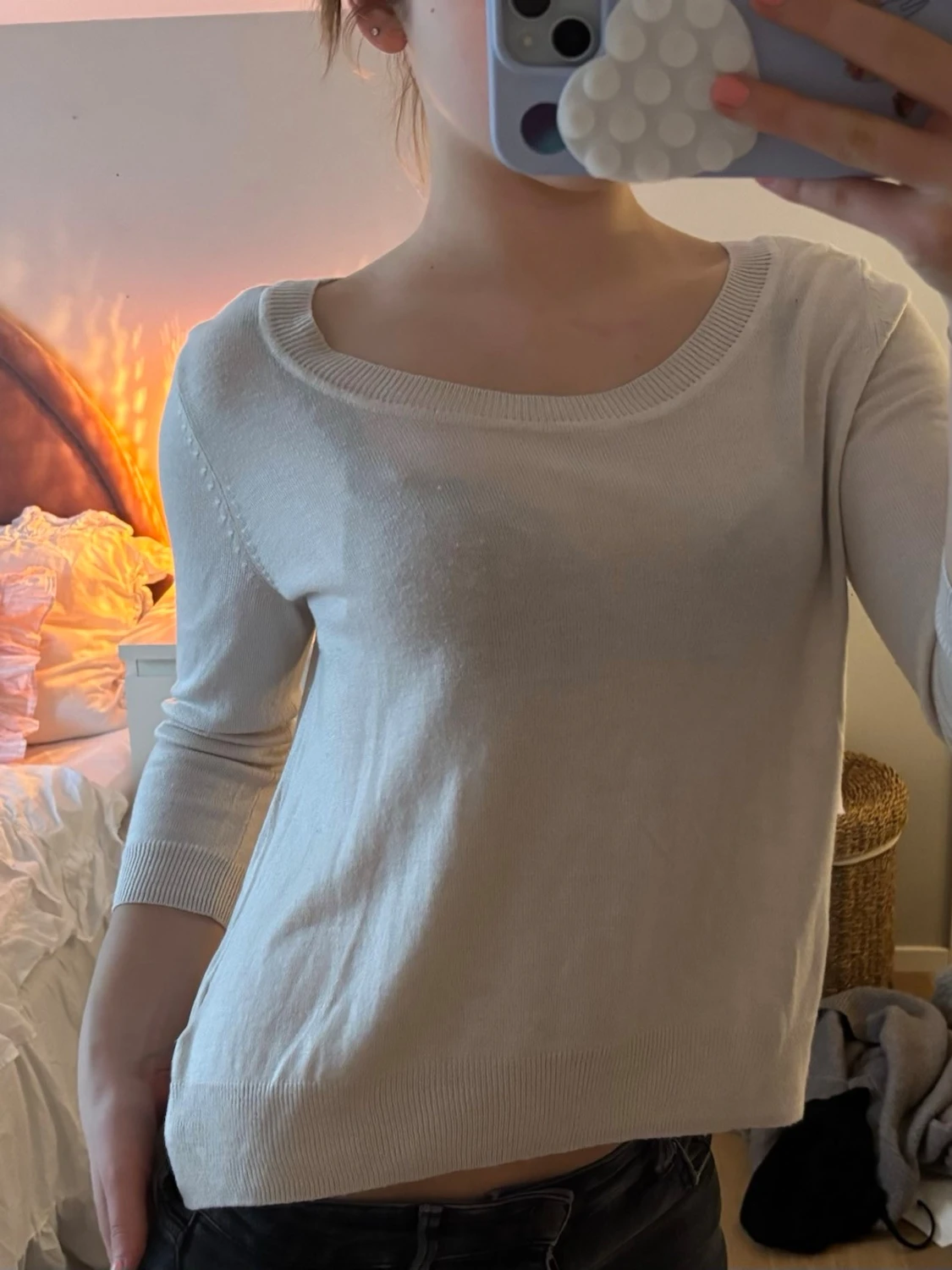 Ljusvit croppad topp med trekvartsärm - 2