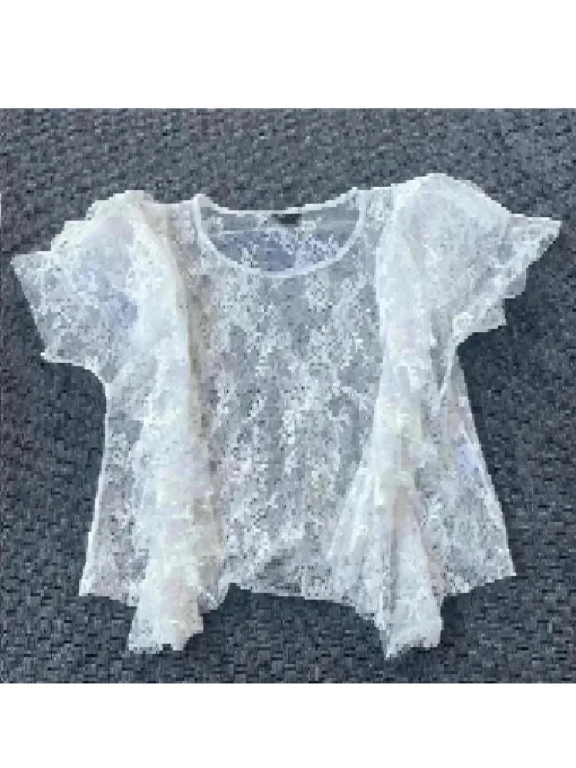 Vit transparent spetsblus med volanger - 1