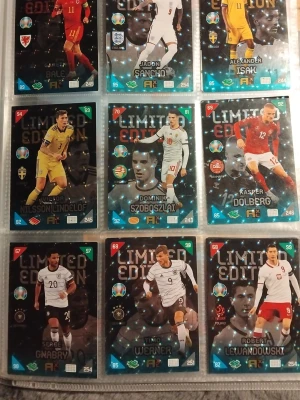 Samling Panini Adrenalyn XL Euro 2020 kort - Säljer en samling Panini Adrenalyn XL Euro 2020 Limited Edition fotbollskort. Blandade spelare från olika landslag, inklusive forwards, mittfältare och försvarare. Alla kort är limited editions och är därför sällsynta. Korten har färgstarka designer och är perfekta för samlare av fotbollskort. Ingår plastficka.