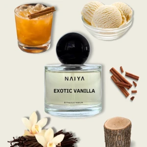 Naiya Exotic Vanilla Parfym - Helt ny parfym, endast testat 1 sprut. Inte min typ av doft. Parfymen är inspirerad av Angels Share. Top notes: Cognac and cinnamon. Heart notes: Tonka bean and praline. Base notes: Vanilla and sandalwood.