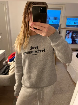 Grå sweatshirt Peak Performance S - Säljer en grå sweatshirt från Peak Performance i storlek S. Tröjan har svart broderad logga och text på bröstet, rund halsringning och ribbade muddar vid ärmslut och nederkant. Endast använd 1 gång så den är som ny💗Storlek S.