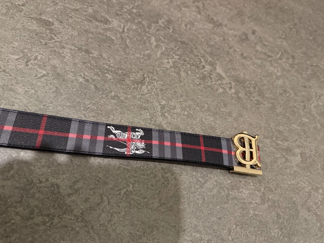 Burberry rutig skinnbälte med guldspänne - 2