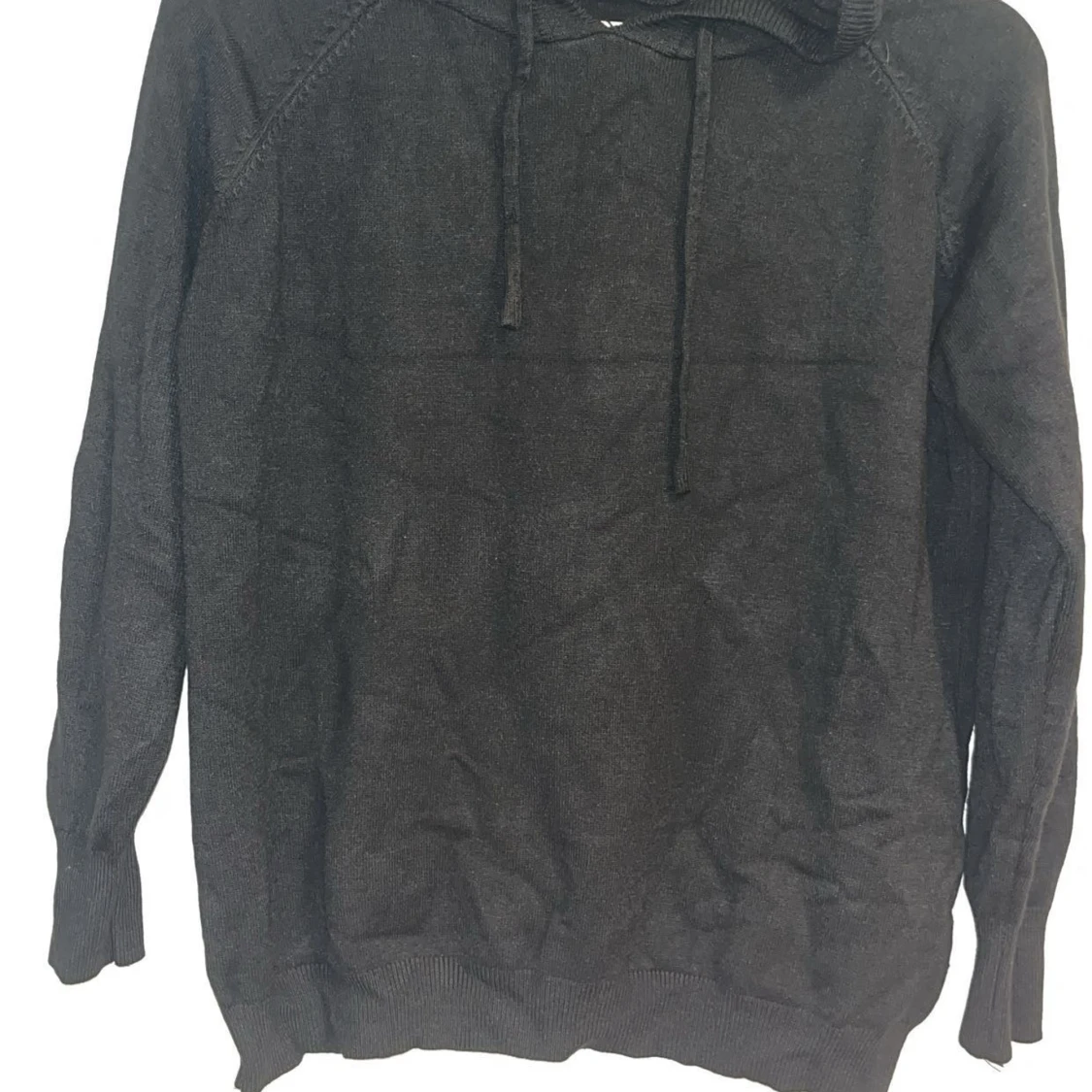 Svart merinoull hoodie med huva