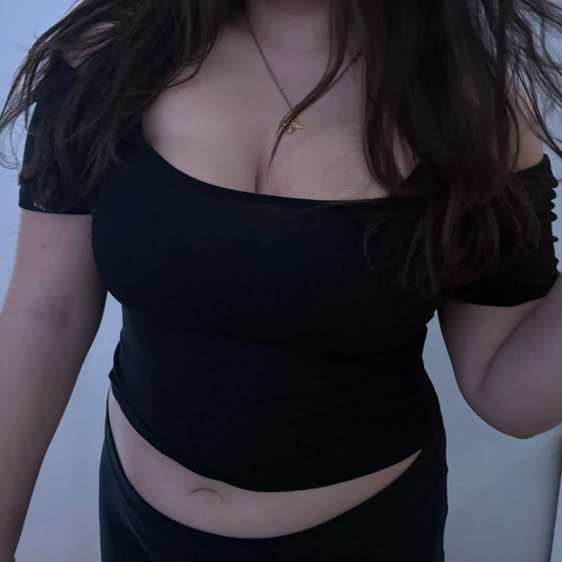 Svart offshoulder croppad topp