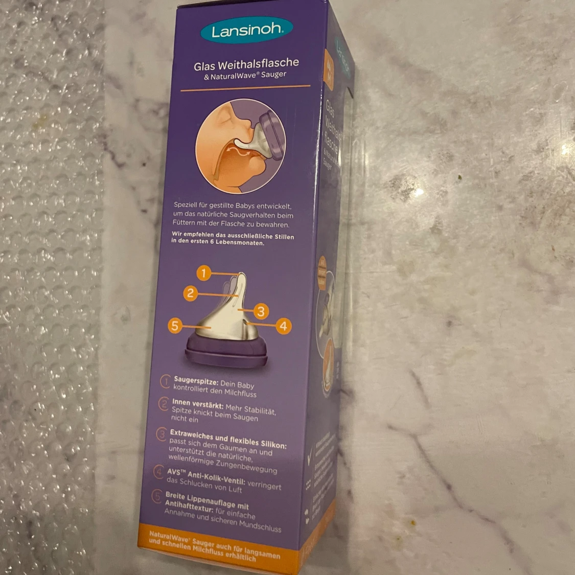 Lansinoh Glas Weithalsflasche & NaturalWave Sauger 240ml - 2