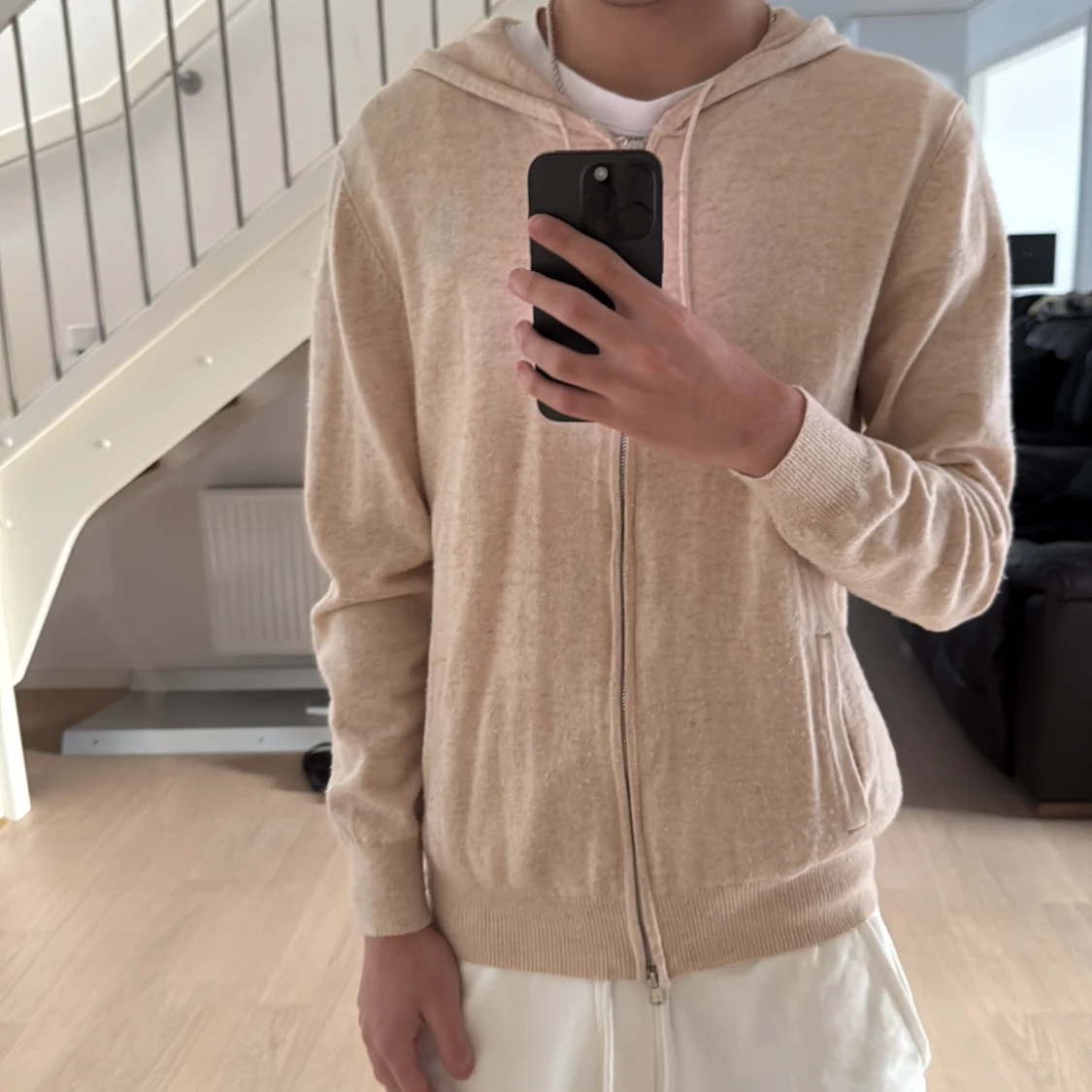 Beige Kashmir Zip Up - 1