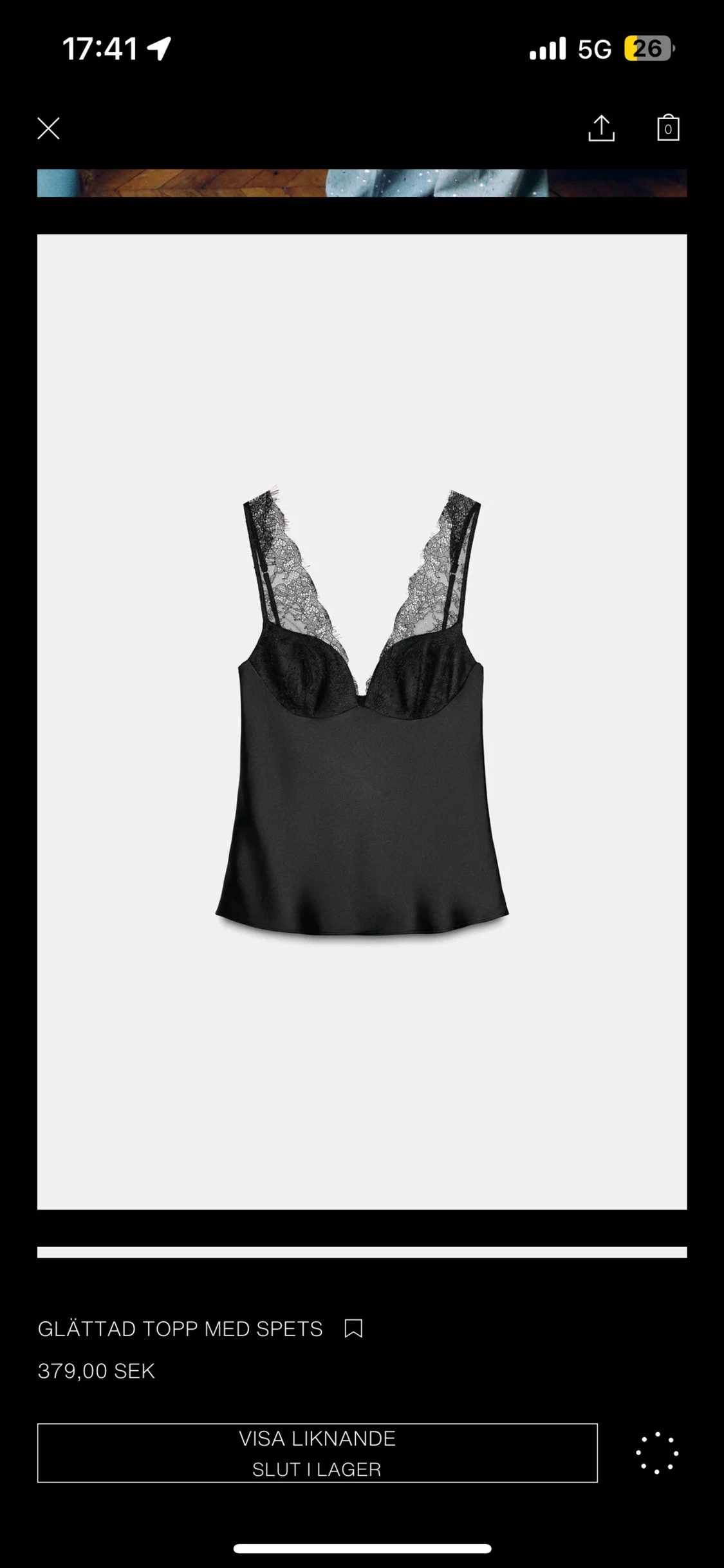 Svart glättad linnetopp med spets från zara  - 1