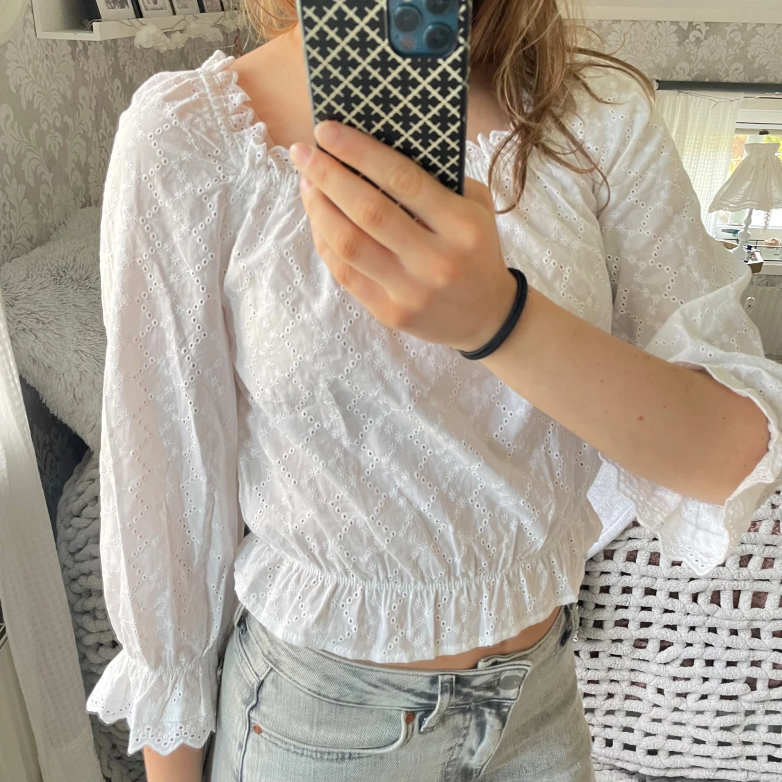 Vit broderad blus  - 2