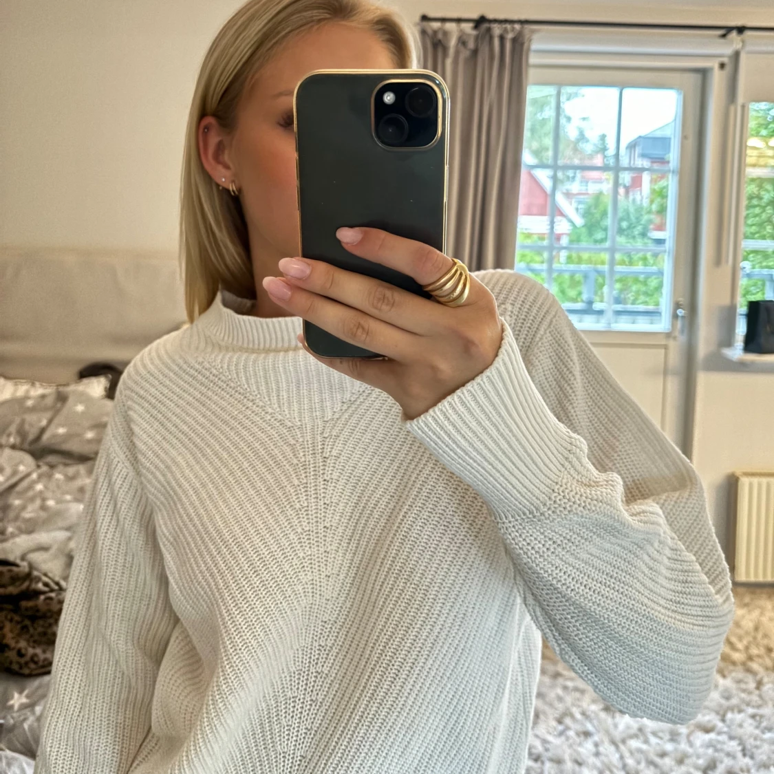 Vit stickad tröja - 90