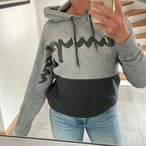 Grå Champion hoodie - Bra skick. Är nopprig på den mörkgråa delen. Man kan känna det noppriga, men det syns inte