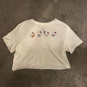 Vit T-shirt crop hello kitty - Storlek XS. Använd kanske 2-3ggr. Pris kan diskuteras! (Säljer för att den är för liten och vill bli av med, om den inte köps så skänks den bort)