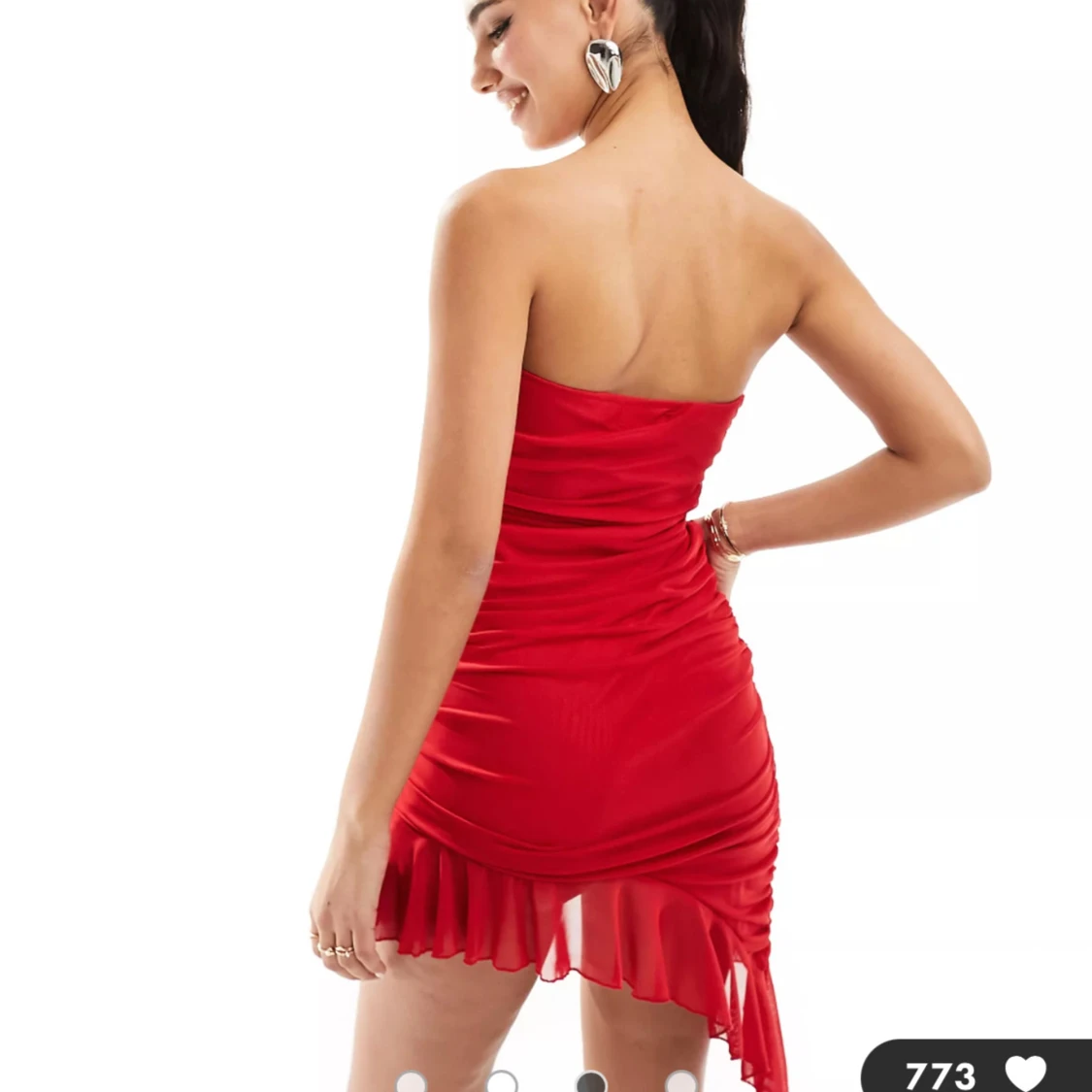 Röd axelbandslös klänning - 91