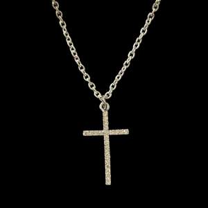 Silvrigt kors halsband med strass på korset