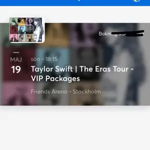 Säljer min kompis Taylor Swift vip biljett för the eras tour Stockholm night 3 (19maj) VIP merch man fick med tillkommer. Ticket transfer är nu öppet och vi kommer överföra genom den. Kommer eventuellt sälja en till biljett men inget är bestämmt än!!
