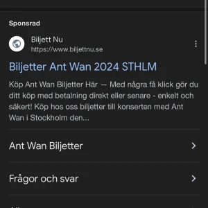 Jag säljer 4 Antwan biljetter 2024, Man får köpa styckvis. 1000 för en biljett. - konsären 2024 12 oktober tele 2