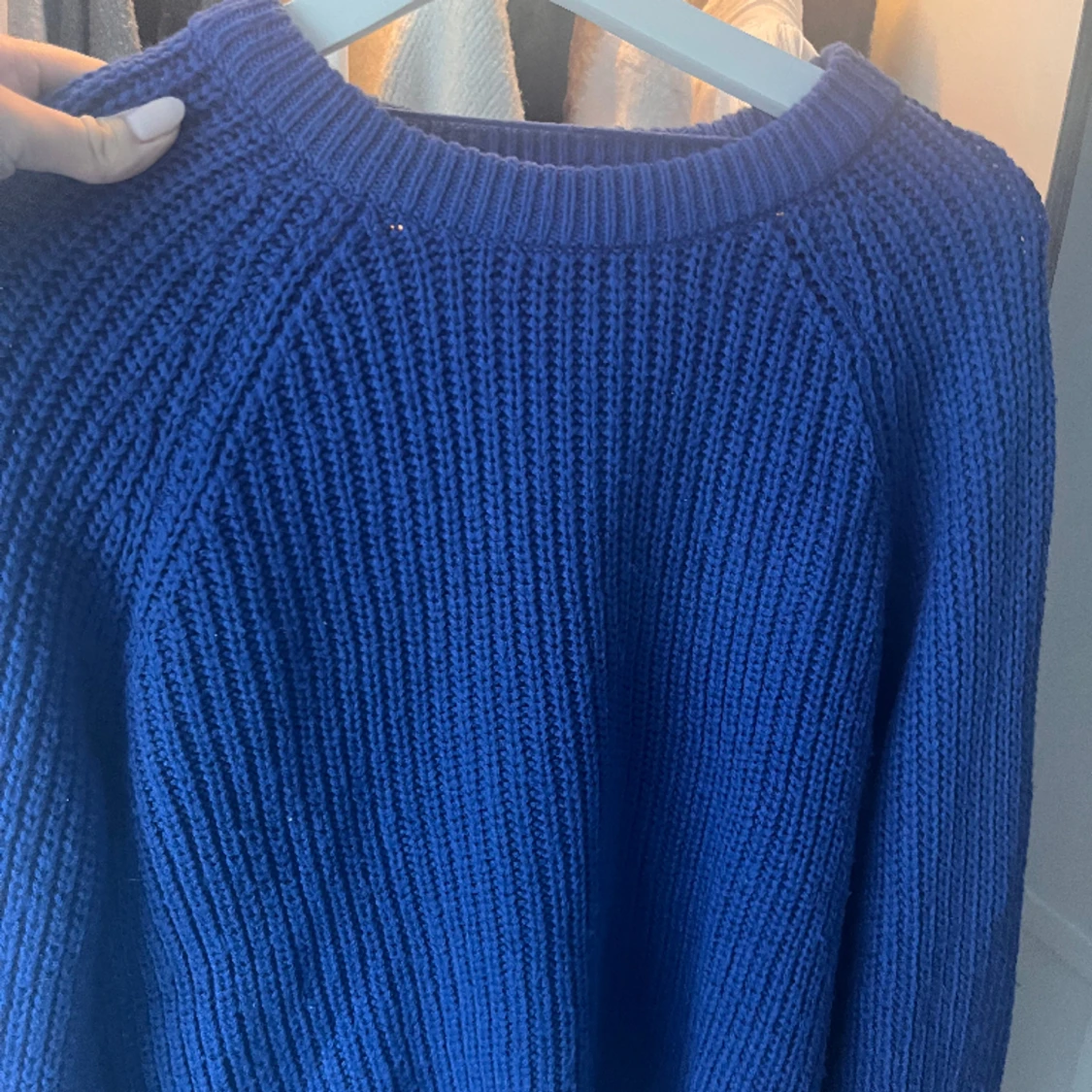 Blå stickad tröja 💘 - 90