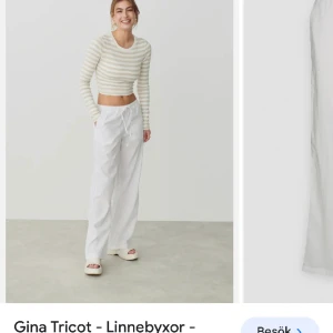 Gina Linnebyxor  - Säljer mina Vita linnebyxor från gina. Använda max 2-3 gånger , så fint skick . På mig som 173,5 räcker de långt ner 