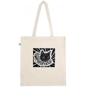 Tryck på tote bag - Linoleum tryck gjort av Liv Axklev. Tryckt på vit tygpåse gjord av ekologisk bomull