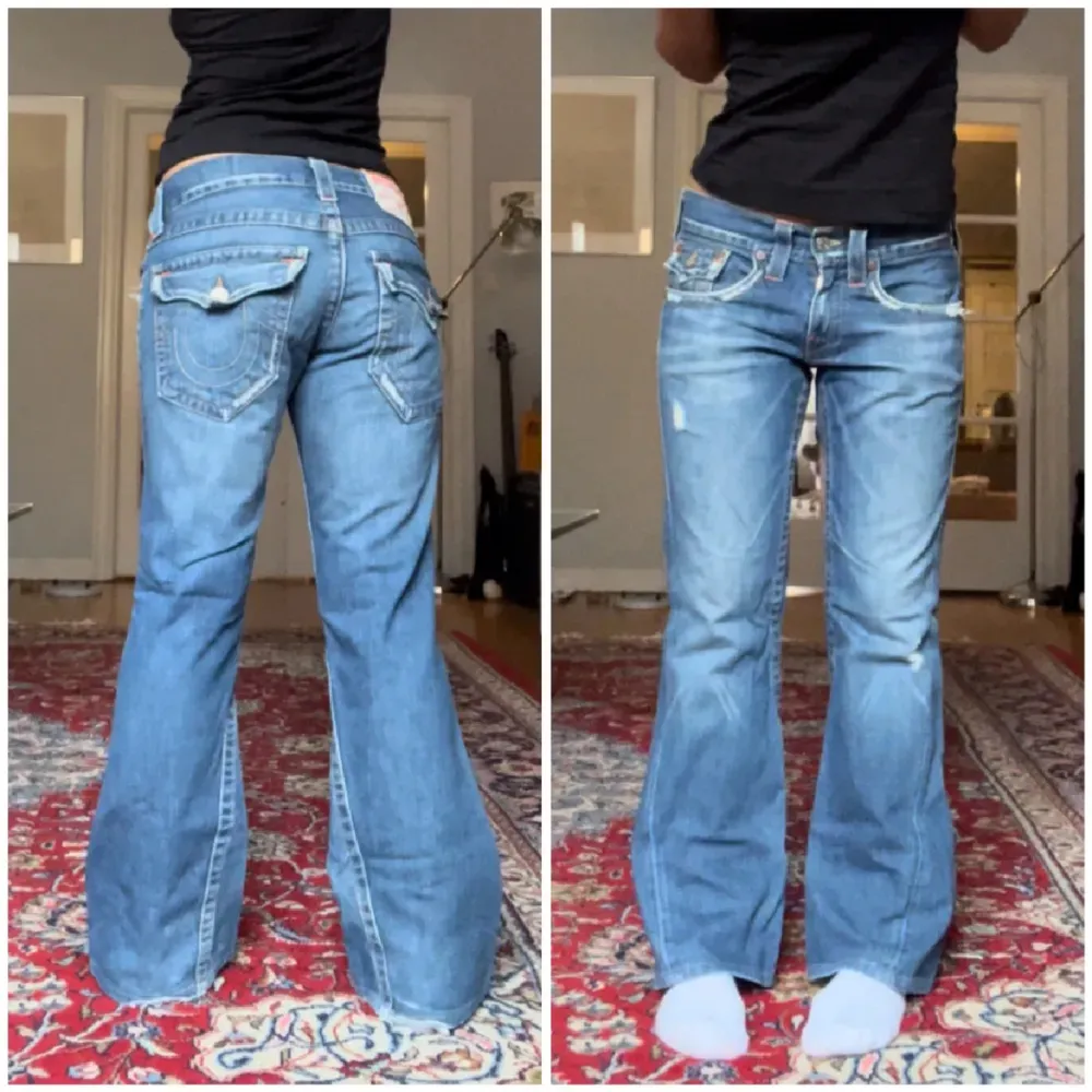 Midja: 42, Innerben: 73, jag är 165. I modellen Joey. Slitna längst ner (se bilder). Jeans & Byxor.