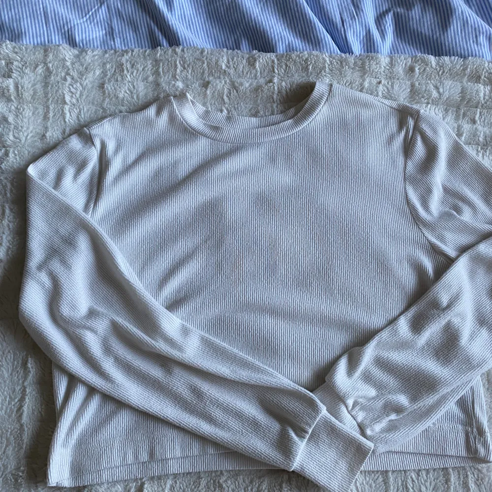 En helt vanlig vit tröja som är lite kortare, den är lite lite genomskinlig!. Tröjor & Koftor.