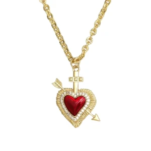 CUPID’S ARROW NECKLACE  - Material: Stainless Steel. Cupid's Arrow Necklace – This captivating, gold-plated, stainless steel necklace features a beautifully detailed heart pierced by Cupid's arrow, offering a symbol of love and affection that's both elegant and meaningful