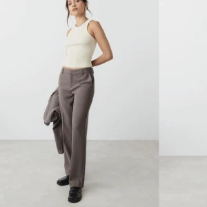 Kostymbyxor - Säljer dessa grå/beige kostymbyxor som tyvärr aldrig kommit till användning. Nyköpta från Gina tricot. 🌪🤍 Prislappen är borttagen men dessa har aldrig använts, endast testat hemma! Dessa är perfekta i längden på mig som är 168 🙌🏼