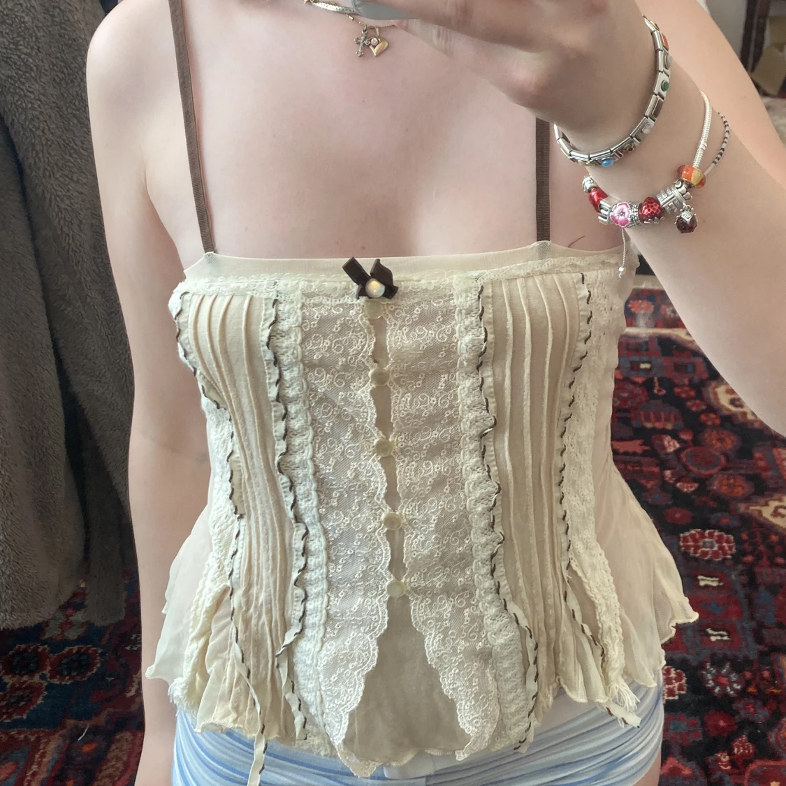 beige spets topp - 91