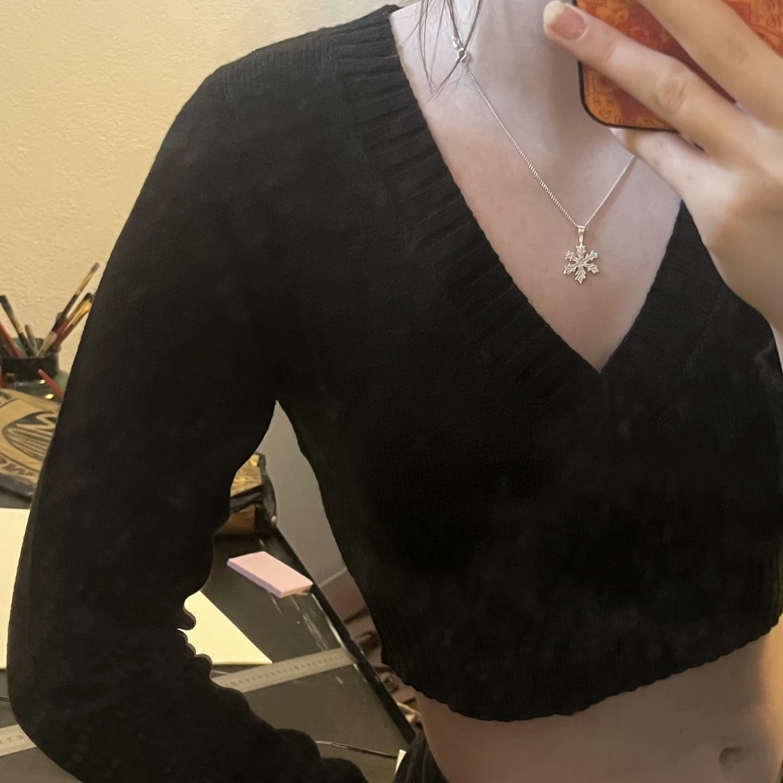 Svart kort stickad tröja  - 91