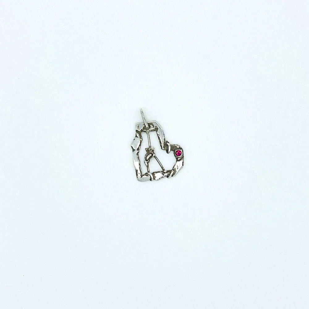 Heart pendant  925 oxidised silver Zirconia stone red Handmade in Stockholm, Sweden. Accessoarer.