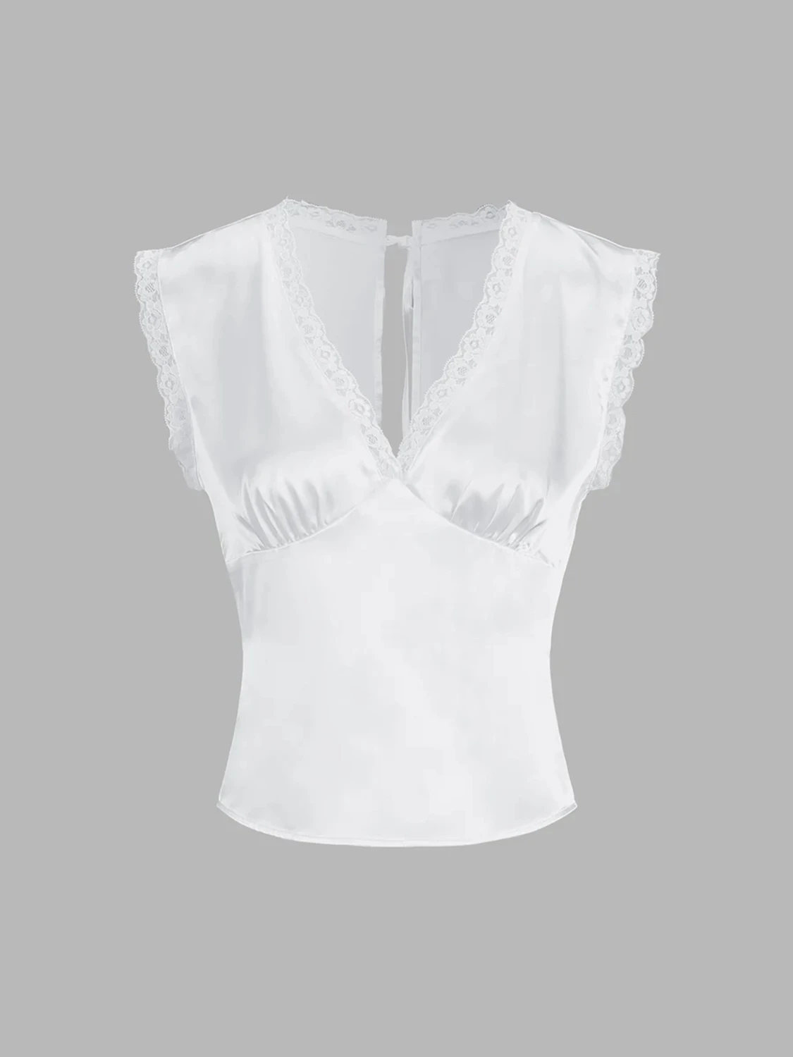 Lace trim satin set - vit  - 90