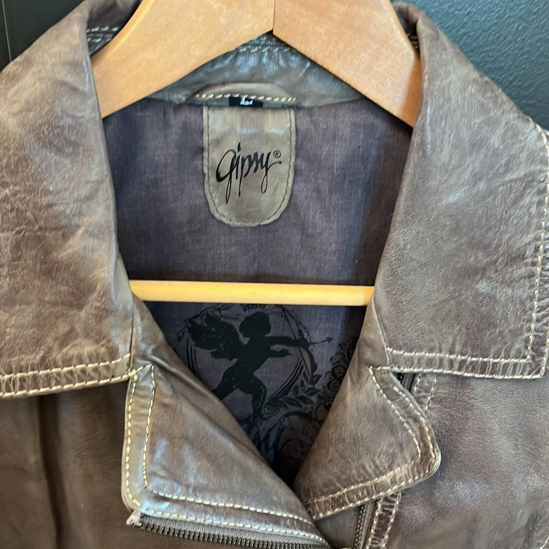 Oanvänd ljusbrun skinnjacka - L - 90