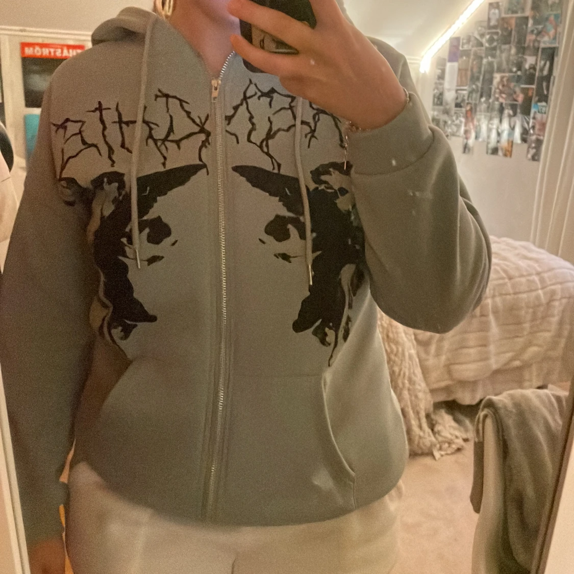 Zip hoodie med tryck - 90