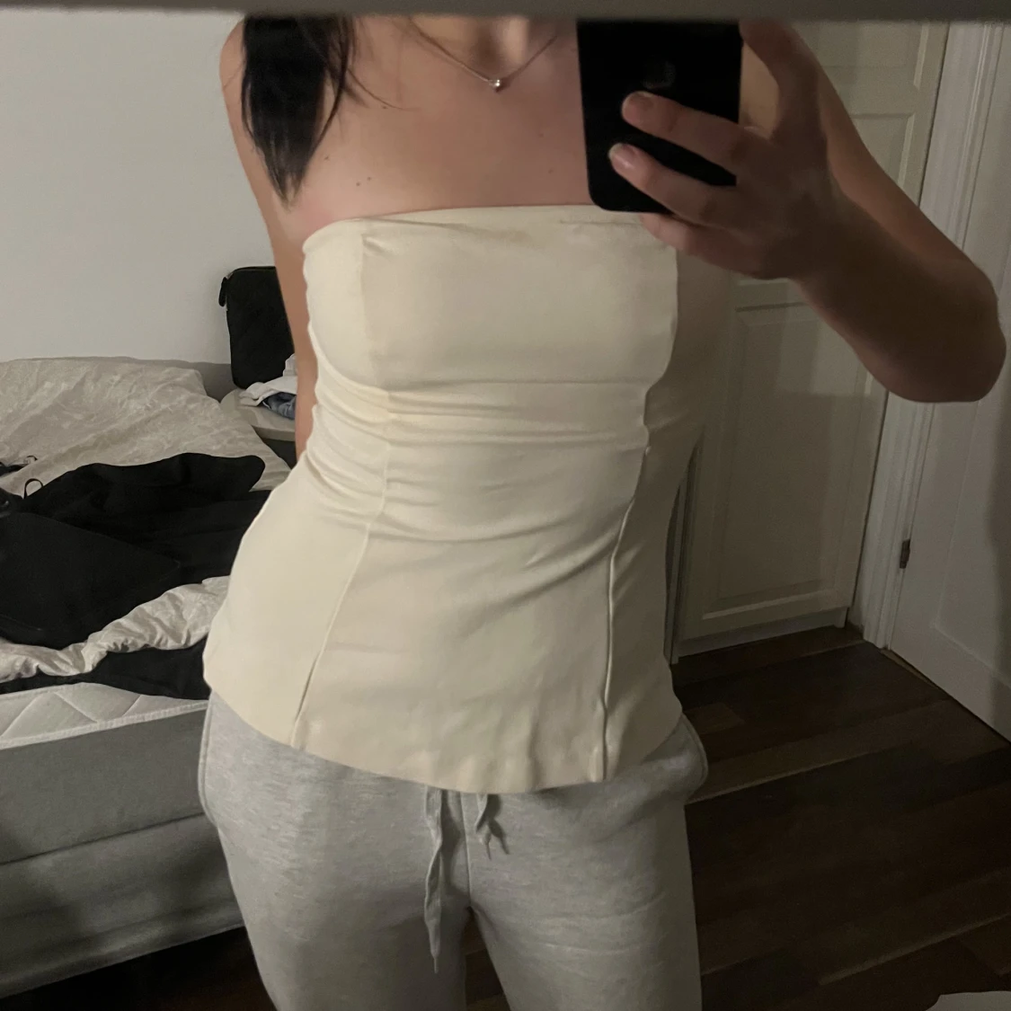 Beige/vit tubtopp  - 90