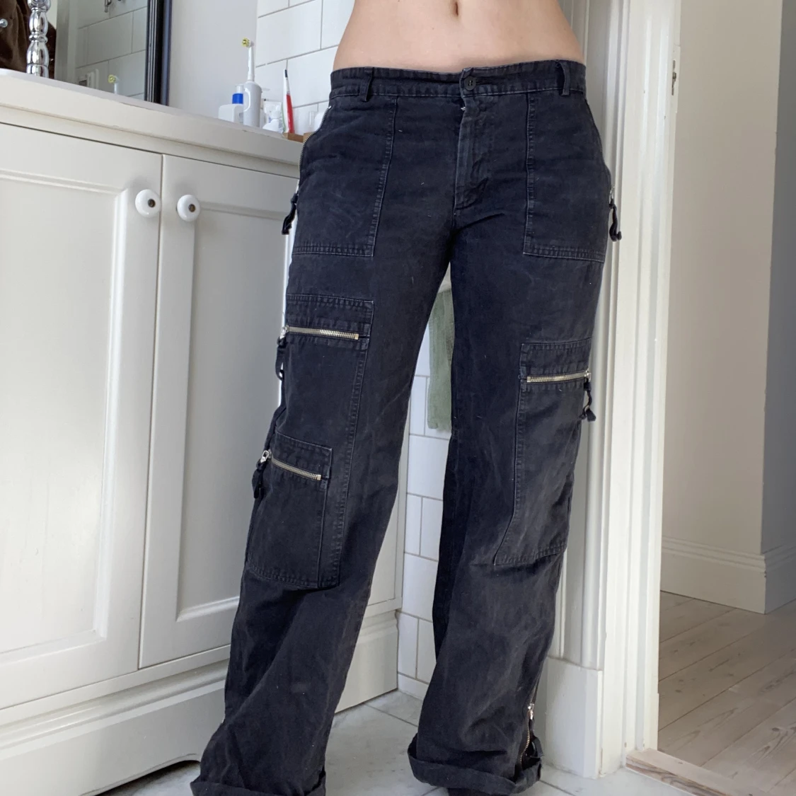 Snygga baggy straight lågmidjade byxor  - 90