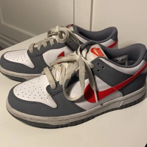 Nike dunk low - Snygga Nike dunk low i vit/grå med röda detaljer. Använda några få ggr och i fint skick. 