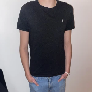 Ralph Lauren T-shirt - En väldigt fin, gråsvart Ralph lauren t-shirt i storlek S. Tröjan är ganska slimad. Tröjan är äkta och väldigt skön. Tyvärr har jag växt ut den men säljer för bra pris. 