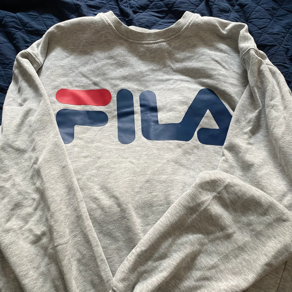 En grå sweatshirt från Fila. Den finns inte några fläckar eller defekter och den är sparsamt använd. Hoodies.