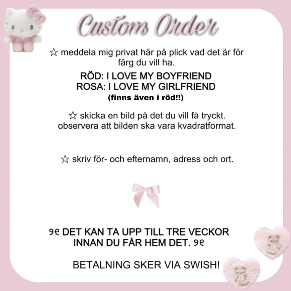 har du en favorit idol eller karaktär som du vill få tryckt, eller helt enkelt bara en bild på din partner som du vill behålla i en nyckelring? här kan just du beställa hem ditt eget för 60kr (SE SLIDE 2) 🎀!ENDAST SWISH! GRATIS FRAKT VID KÖP AV 2+. Övrigt.