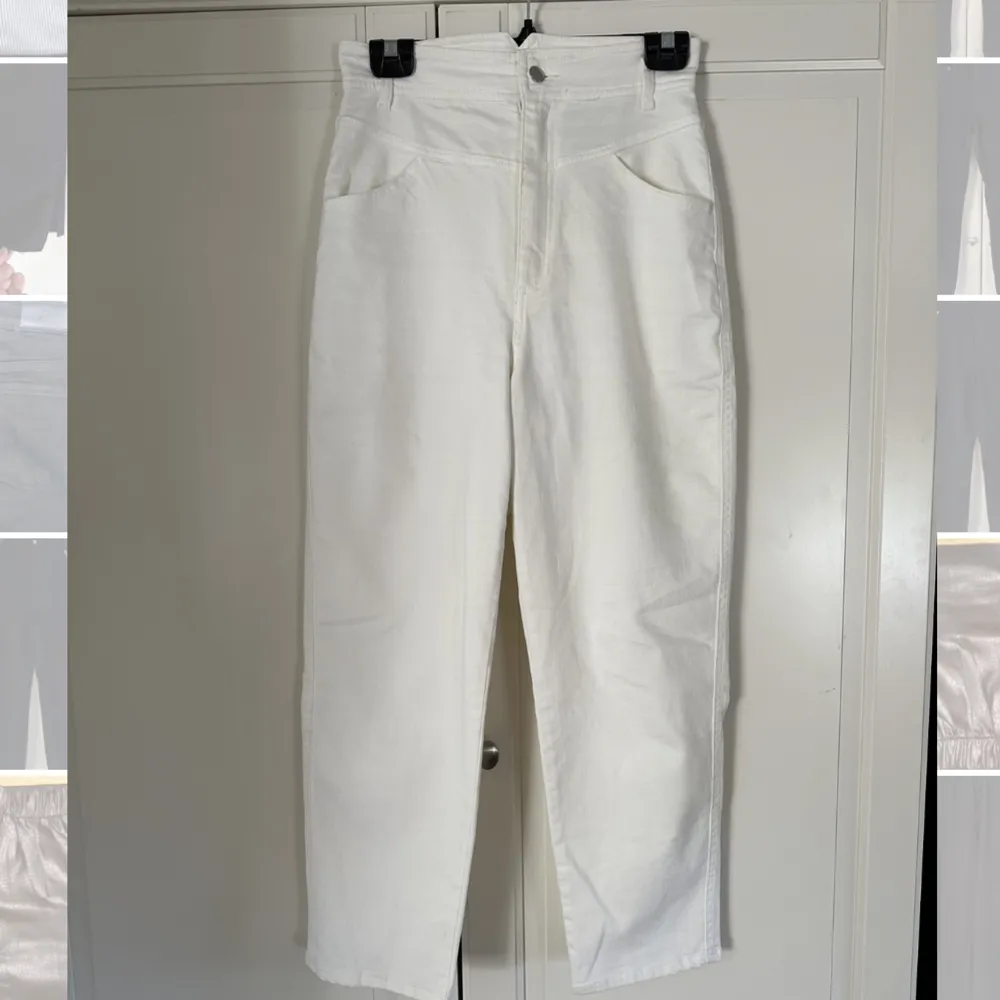 Vita ankeljeans med hög midja från H&M. Strl 36, lätt stretchigt material . Jeans & Byxor.