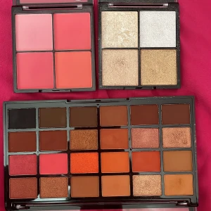 Smink - Sminkpaletter från technic Blush paletten oanvänd  Highlight paletten har en provad färg vid ett tillfälle  Ögonskuggspaletten har få färger som är swatchade, se bilden.  100kr för alla tre eller 40kr styck 