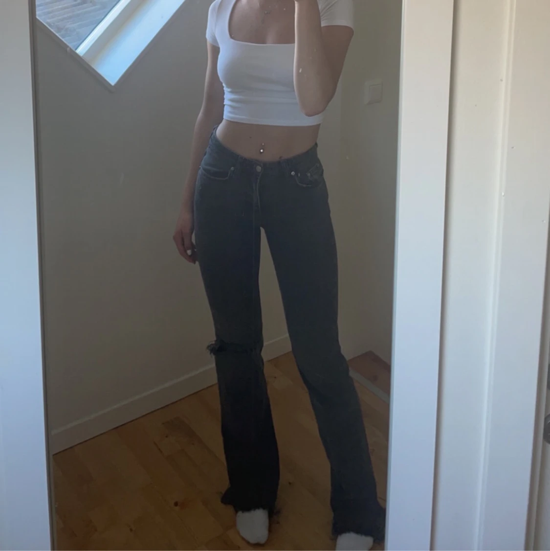 Gråsvarta raka jeans  - 90