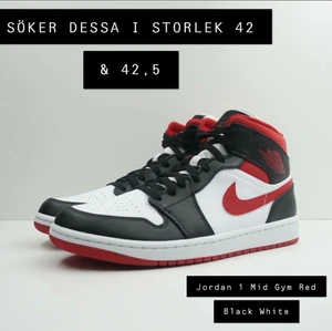 SÖKER!!!   - Hej, Jag söker dessa skorna Jordan 1 Mid Gym Red Black White helst New men kan tänka mig Condition på 9 eller 8 