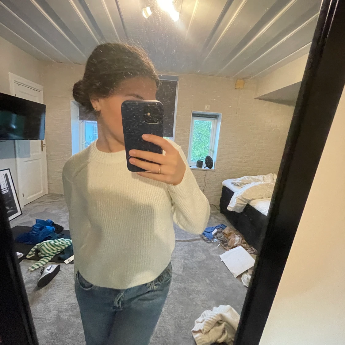 Vit stickad tröja - 90