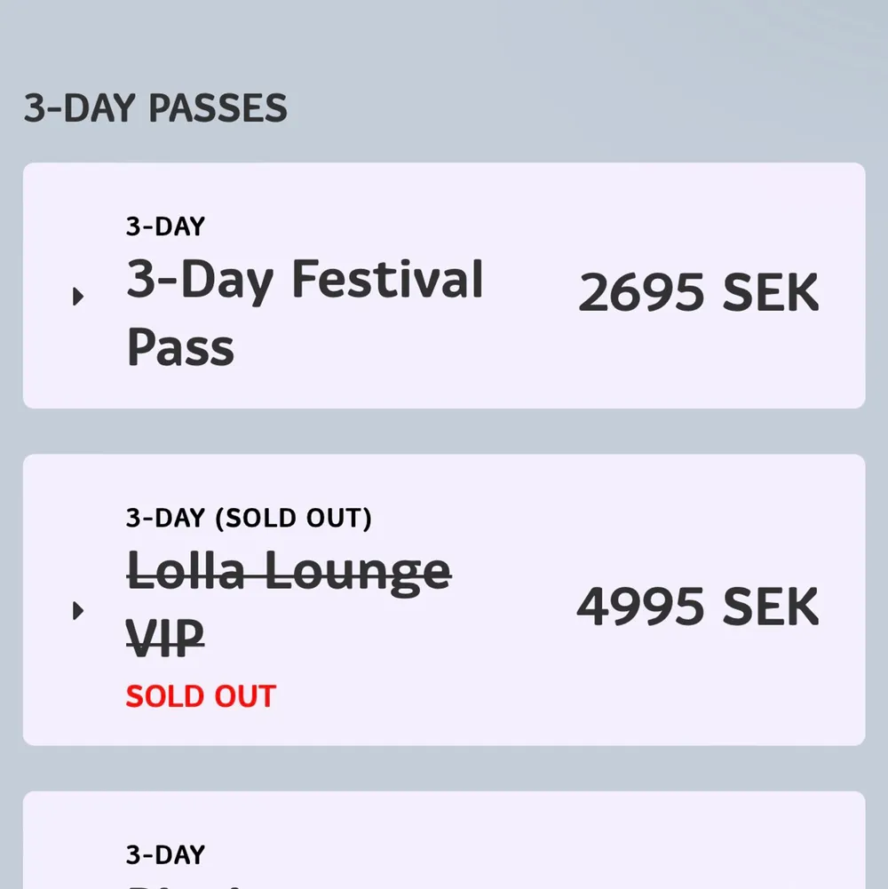 Hej säljer min 3 dagars biljett till  Lollapalooza biljett 18+ . I Stockholm 1-3 Juli. Original pris 2695kr, mitt pris 1800kr. Övrigt.
