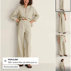 Linnebyxor - Jättefina linnebyxor från NAKD, mer beiga i verkligheten. Slutsålda. Har tyvärr blivit för små, och är knappt använda. De är stora i storleken så passar en 34 också!🤗 köpare står för frakt💕💕