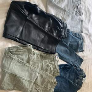 1. Roxy jeans size 25. 2. LiuJo size 28. 3. Guess size 26. 4. Black faux leather LINDEX size 36. 5. Cargo pants JustJeans size 36. More pics on request. 60sek/piece