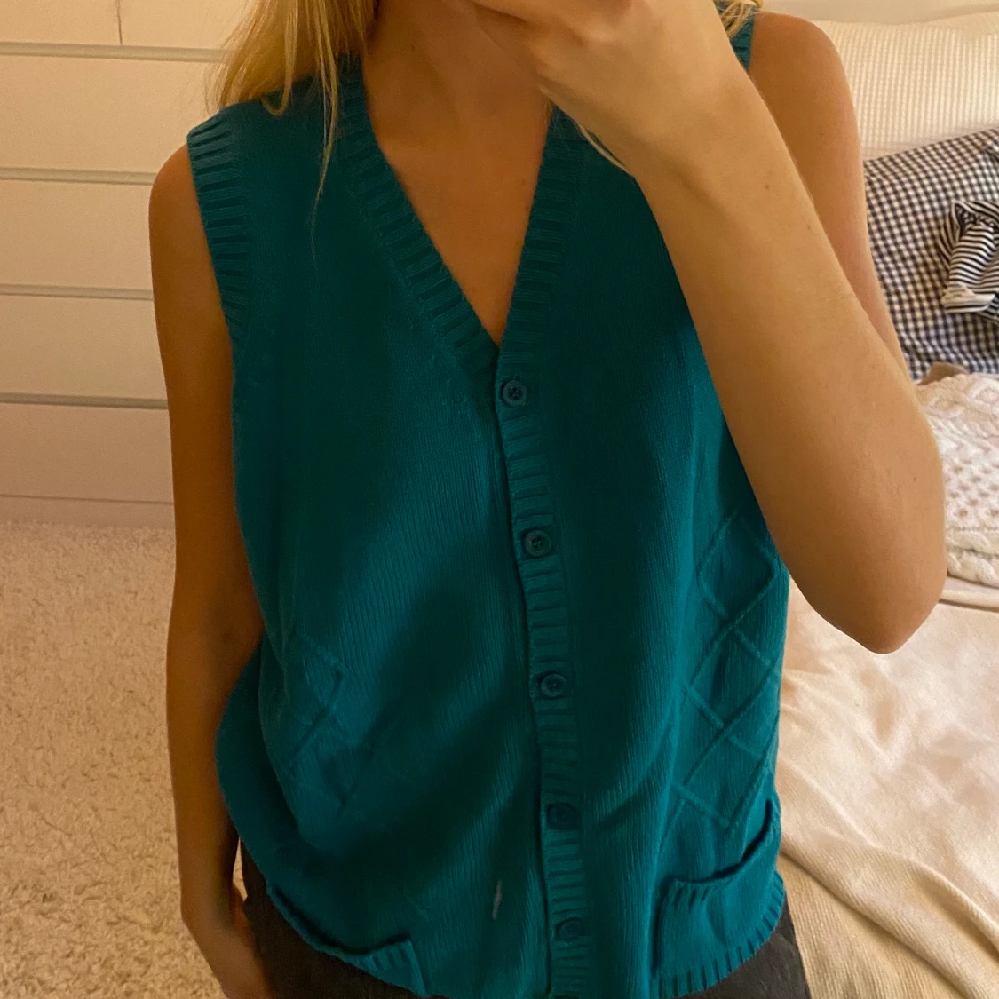 Stickad grön/blå väst! - 90