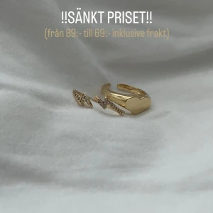 guldringar ❤️‍🩹 - Guldringar som är både rostfria och justerbara. Blixtringen är i storlek 6 och hjärtringen i storlek 7💗 Kontakta mig ifall ni undrar mer om måtten osv. Priset har sänkts från 89:-/st till 69:-/st inklusive frakt. (frakten som står nedan stämmer ej)